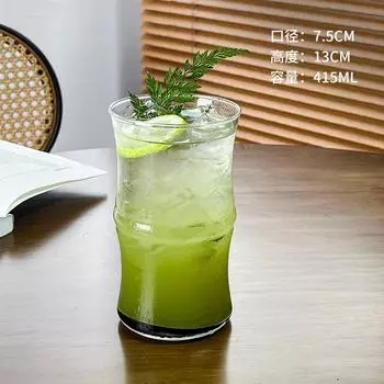High-Value Single-Layer Cup, Simple Household Bamboo Cup, High Borosilicate Glass Beverage Cup, High Temperature Resistant Thickened Glass 415ml
