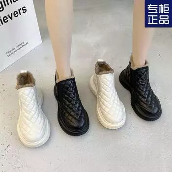 High-value snow boots women s 2024 new waterproof and non-slip one-pedal piled thickened bottom rhombus pattern bread cotton shoes 35 чёрный