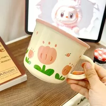 High-value Tulip Ceramic Water Cup Mug with Lid Yellow Rose Couple Cup Milk Coffee Cup 400ml