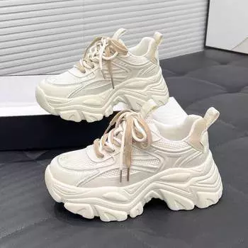 High value versatile dad shoes women ins tide 2024 spring and autumn new Internet celebrity heightening lightweight sports dad shoes women 35 зелёный