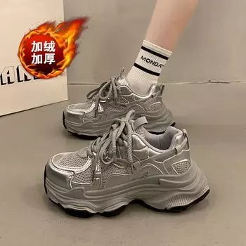 High value Zhao Ruth muffin dad shoes women s height increase autumn and winter velvet breathable casual sports shoes 35