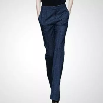 High Waist European and American Leisure Loose Straight Leg Slim Looking Wide Leg Pants Navy blue- S(In stock)
