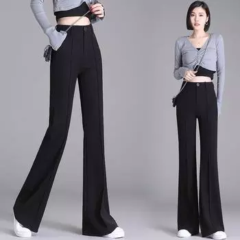 High Waist Fleece Lined Flared Pants Women s Casual Black Autumn Winter Fashion Suspenders Trousers Loose Fit Long Trousers XXXXL