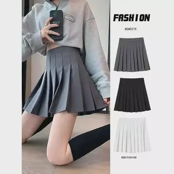 High Waist Gray A-Line Pleated Skirt for Women - Elastic, Slimming, and Lengthened for Year-Round Style L темно-серого
