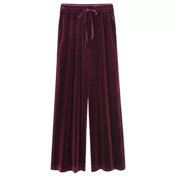 High Waist Loose Plus Size Ladies Gold Velvet Slim Looking Wide Leg Pants Burgundy 4XL(Suitable for 82.50 kg-90.00 kg)