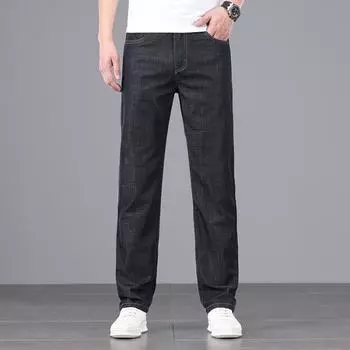 High-waist Loose Straight Jean Trousers Modal Stretch Denim Fabric Light Trousers 29