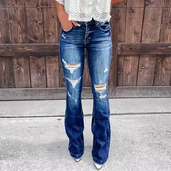High Waist Ripped Micro-Flared Women s Jeans