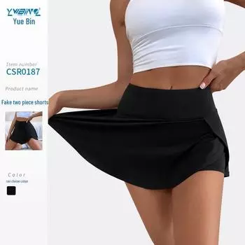 High-Waist Women s Yoga Skirt with Loose Outer Layer and Slim-fit Running Shorts Small чёрный