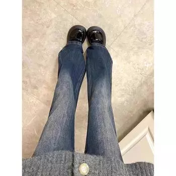 High-Waisted Velvet Flared Jeans for Women, Plus-Size, Non-Sticky, Ideal for Pear-Shaped Bodies, Wide-Leg, Perfect for Autumn and Winter.