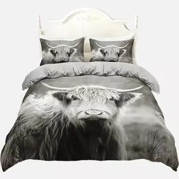 Highland Cattle Digital Printing Quilt Cover Bedding Set Quilt Cover Animal Three-Piece Set EU single 135*200
