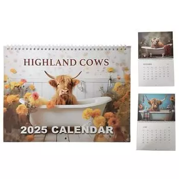 Highland Cows in Bathtubs 2025 Calendar, 2025 Animals Theme Hangable Calendar, Scottish Highland Cows Farm Calendar, Monthly Wall Calendar for Home Calendar