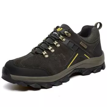 HIKEUP Походная обувь для мужчин Кожаная треккинговая обувь Кемпинговые ботильоны Мужские охотничьи горные тактические кроссовки 44 зелёный