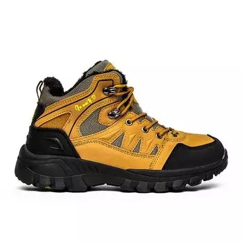 HIKEUP Походная обувь Мужская нескользящая бархатная женская зимняя обувь с высоким берцем на открытом воздухе из хлопка на шнуровке Теплые хлопковые ботинки с защитой от холода 47 зелёный