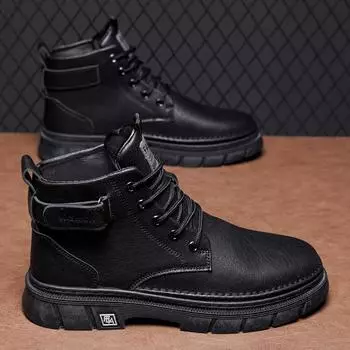 Hiking Boots Ankle Outdoor Round Toe Shoes Thick Bottom Wear-resistant Water Proof Spring and Autumn Main Push Business Style 39 чёрный