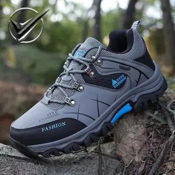 Hiking Boots Men Non-slip Sneakers Fashion Patchwork Ankle Boots Outdoor Man Work Shoes Durable Travel Shoes 47 Bota Masculina 39 чёрный