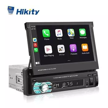 Hikity Универсальный 1 Din 7-дюймовый выдвижной сенсорный экран Автомобильное радио Авторадио Мобильный телефон Carplay Bluetooth FM-радиоприемник TF/USB Камера заднего вида