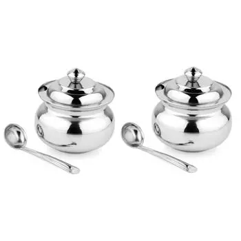 Hilites Stainless Steel Multipurpose Ghee Pot, Pickle Container - 300 ml with Spoon Set of 2 (Silver) серебряный