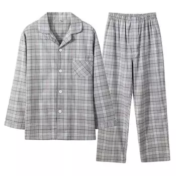 Hilltop Cloud Хлопок Длинная Домашняя одежда Клетчатая С начесом и Идеально подходит для больничной одежды или и Зимняя Мужская 100% Пижама, Рукав, Комплект с застежкой спереди, серый