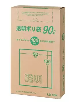 Химический японский мусорный мешок, прозрачный пластиковый пакет, коробка 90 л, 100 штук, толщина x ширина 900 x высота 1000 мм, приблизительно. 0,05 ЛД-90Н