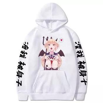 Himiko Toga Милый принт с капюшоном Аниме My Hero Academia Толстовка Мужская и женская одежда Большие размеры Уличная одежда Harajuku Унисекс Толстовка XS белый
