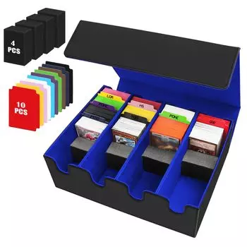 HIMOMO Deck Большой ящик для хранения PU 4 губки с 10 разделителями для бейсбола Новый Новый рождественский подарочный чехол, вместимость, 2800+ карт, кожа, в комплекте,