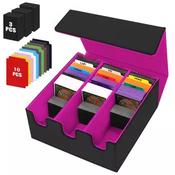 HIMOMO Deck Case Большая вместительная коробка для хранения карточек Коллекционная карта PU кожа 3 губки с 10 разделителями в комплекте для бейсбольных карточек Черный Фиолетовый
