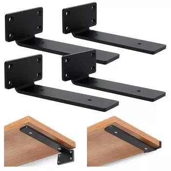 HIMOMO Комплект полок скрытой нагрузки на полку с высокой нагрузкой длина полки 6 толщина и полка полка для жизни на открытом воздухе черные кронштейны, 4, кронштейны,