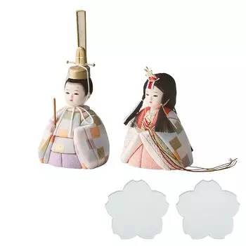 Hina Compact Mini Kimekomi with Sakura Modern and Stylish Brocade Checkered Smart-i Doll, Doll, Futaba, Plate, (Gold Pattern)