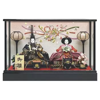 Hina doll Hina doll Prince case decoration Black painted glass case Noshime embroidery back Width x Depth x Height 38 cm 56.2 28.8 04-3-13