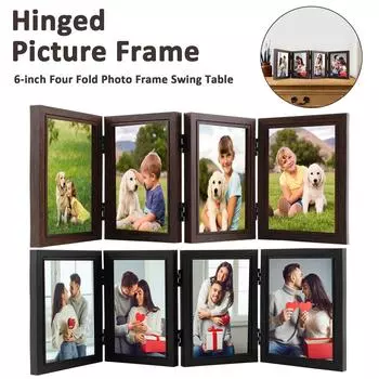 Hinged Picture Frames 4x6 inch Foldable Photo Frame with High Definition Glass 4 Opening Photo Frame Black/Coffee Color Picture коричневый