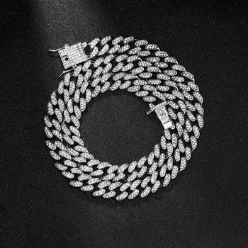 Хип-хоп 13 мм, 2 ряда, тяжелая кубинская цепочка с блестящими пряжками для льда, медная оправа Aaa + Cz, 2 комплекта, браслет-цепочка для мужчин, ювелирные изделия 8 inch 20cm