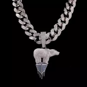 Хип-хоп Циркон Медь Белый Медведь Подвеска Животное Европейские и Американские Мужские Хип-Хоп Рэп Ожерелье Трендовые Аксессуары Новые Аксессуары 3mm*24inch золотой