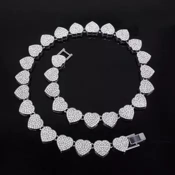 Хип-хоп циркониевый браслет-цепочка с сердцем и ожерелье, инкрустированные стразами, привлекательный аксессуар для рок-вечеринки 20cm серебряный