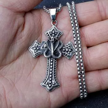 Hip Hop Cobra Cross Necklace Men s Trendy Retro European and American Rock Men s Pendant ,A Gift for My Boyfriend 5*4CM