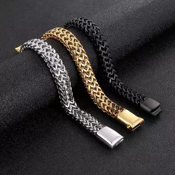 Хип-хоп двухслойный толстый титановый стальной браслет унисекс браслеты звенья цепи панк для мужчин ювелирные изделия подарок уникальный 19cm серебряный