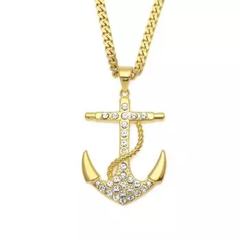 Хип-хоп европейский и американский мужской металлический бриллиант с подвеской в виде лодки и якоря, ожерелье с вакуумным сохранением цвета, гальванический орнамент из нержавеющей стали