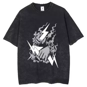 Хип-хоп футболка Харадзюку Уличная одежда Принт с молнией в виде руки Мужская летняя Харадзюку Оверсайз M