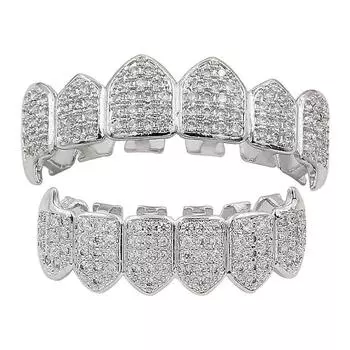 Хип-хоп GRILLZ Iced Out AAA Fang Mouth Teeth Grillz Caps Top Bottom Grill Set Вампирские грили золотой