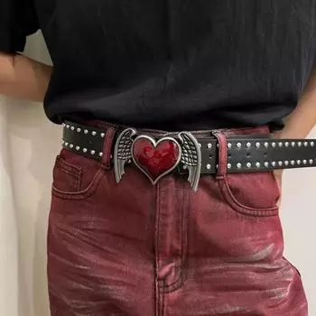 Hip-hop Heart Waistband Y2k Jeans Belt Fashion Black Rivet Belt Men Women Style 2