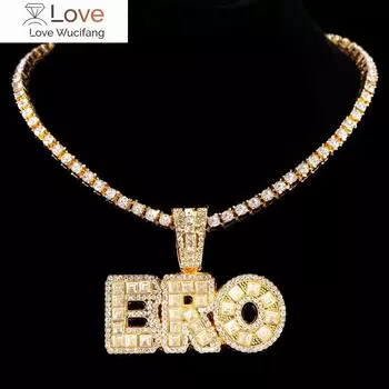 Хип-хоп Iced Out Bro Letter кулон хрустальная цепочка ожерелье для мужчин 5 мм вымощенный стразами теннисный чокер ожерелье рэпер ювелирные изделия 16inch(41cm)