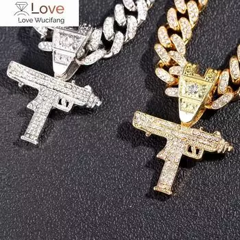 Хип-хоп Iced Out Uzi Gun кулон кубинское ожерелье для женщин и мужчин 13 мм ширина Miami Cuban Link чокер ожерелья цепочка рок ювелирные изделия подарки 20inch (51cm)