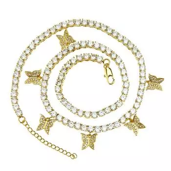 Хип-хоп креативная медная микроинкрустированная циркониевая бабочка однорядная теннисная цепочка ожерелье мужская и женская модная цепочка на ключицу 16inch