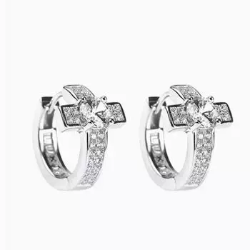 Hip Hop Men Cross Earrings Korean Style Zircon Ear Hoop Cool Street Wear Silver