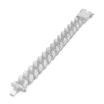 Hip Hop Men Cuban Link Chain Bracelet Shiny Rhinestone Inlaid Bangle Jewelry ARI серебряный