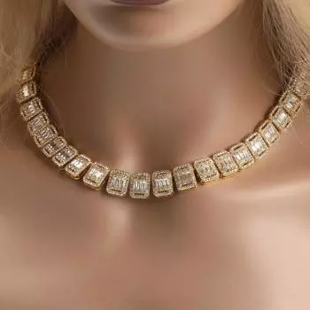 Хип-хоп, модное ожерелье из сплава в европейском и американском стиле, 13 мм, цепочка Jiugongge с бриллиантами, нишевая конструкция, цепочка на ключицу 16inch золотой