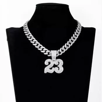 Хип-хоп Мужчины Женщины 23 цифры кулон ожерелье Iced Out Bling Кристалл 13 мм кубинская цепочка-колье ожерелья модные рок-ювелирные изделия подарок