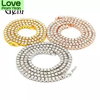 Hip -Hop Necklace Men S Alloy Rhinestones A Row Of Tennis Chain Gold Silver Simple Wild Necklace