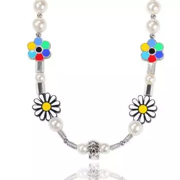 Хип-хоп новый стиль Дейзи смайлик подсолнух жемчужное ожерелье крутой популярный бренд с вышивкой регулируемая мужская и женская цепочка на ключицу