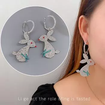 Хип-хоп, панк, кролик, висячие серьги, зажим, полный циркон, ювелирные изделия для женщин, предотвращают аллергию
