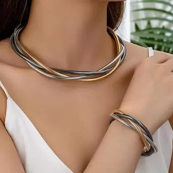 хип-хоп панк трехслойный браслет Fried Dough Twists ожерелье комплект для женщины